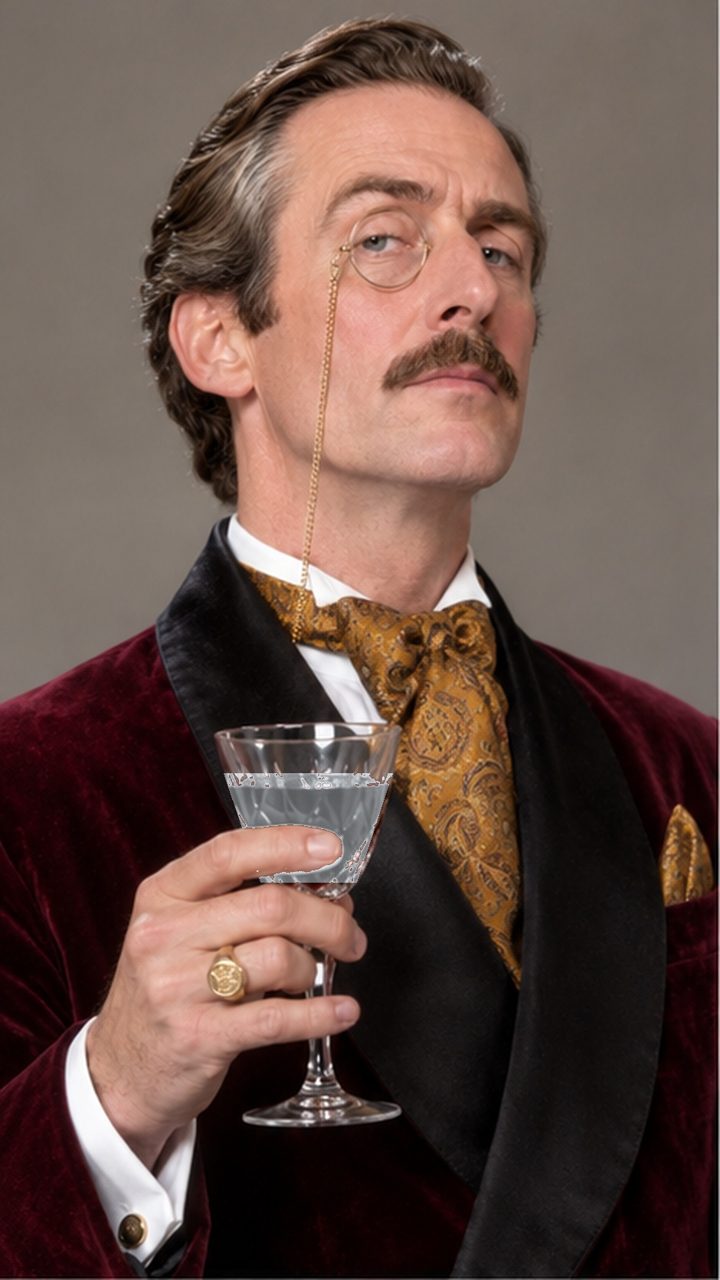 Guy Falutin raising a glass of water